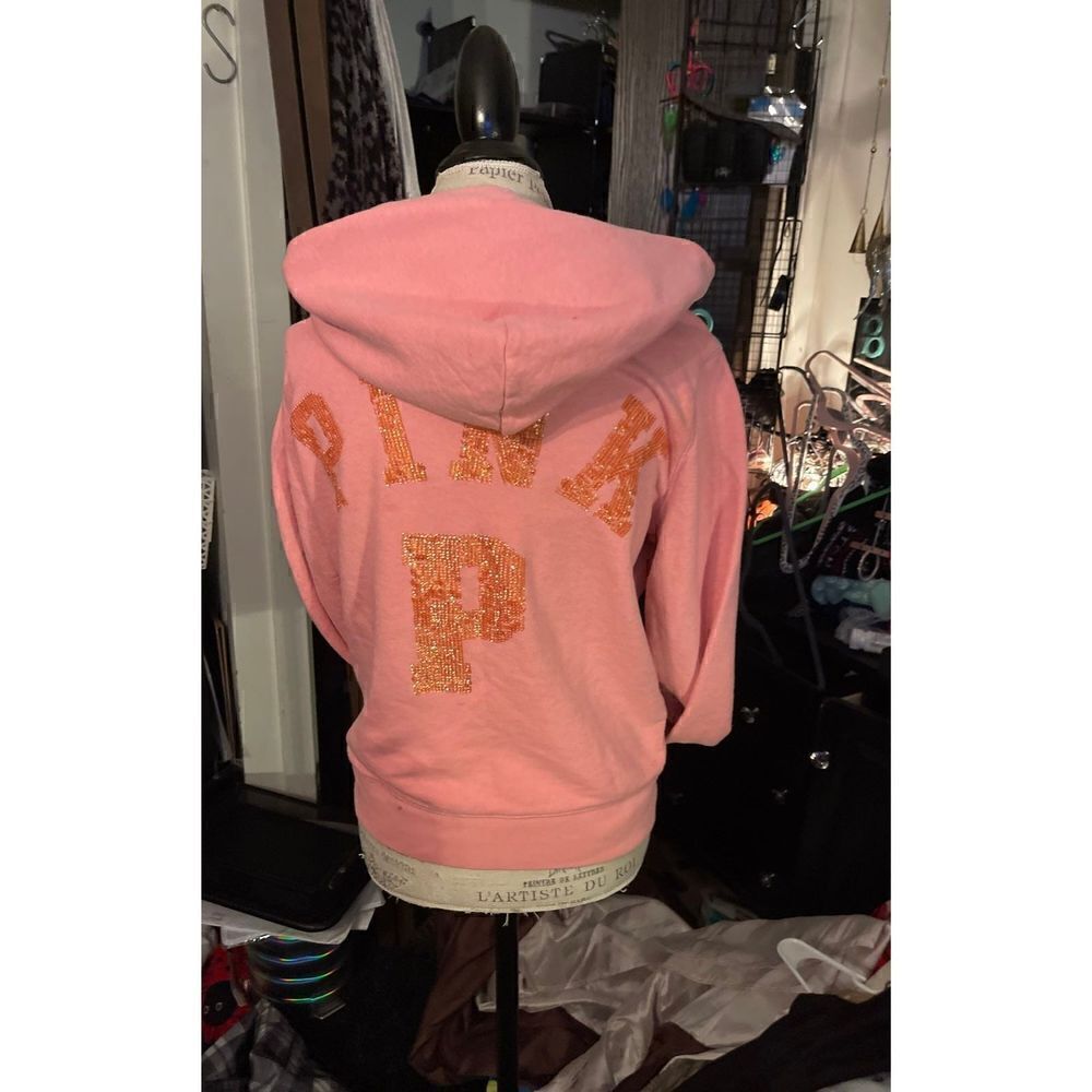 Victoria's Secret Pink Full Zip Hoodie Jacket Bling Size Medium